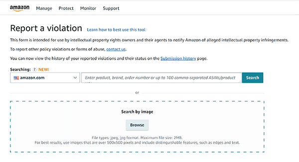 Amazon Brand Registry - Report a Violation